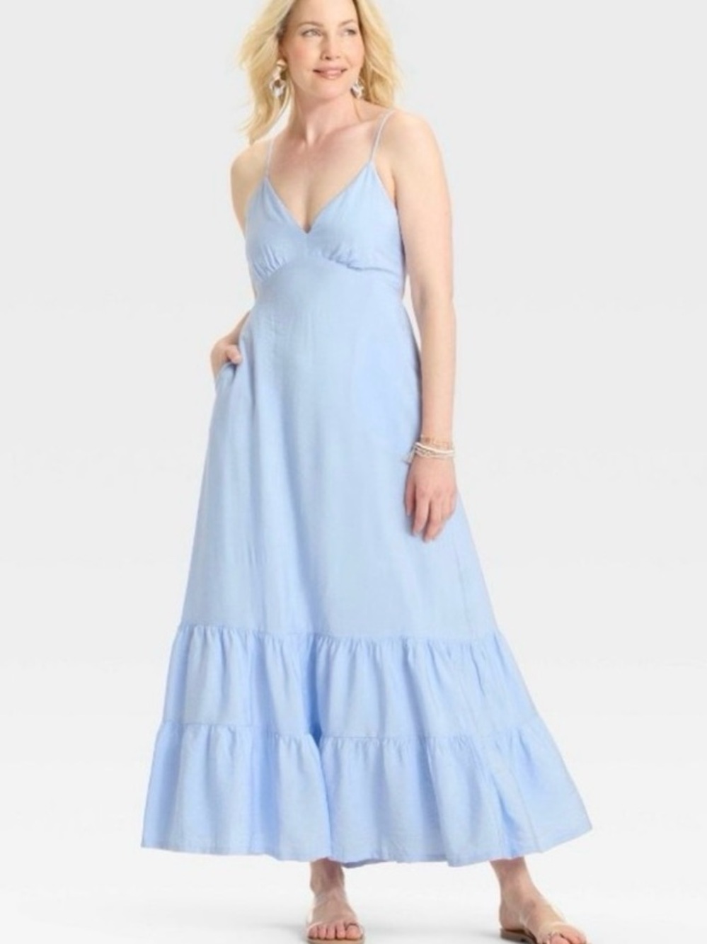 a new day Light Blue Spaghetti-Strap Maxi Dress with Tiered Ruffle Hem